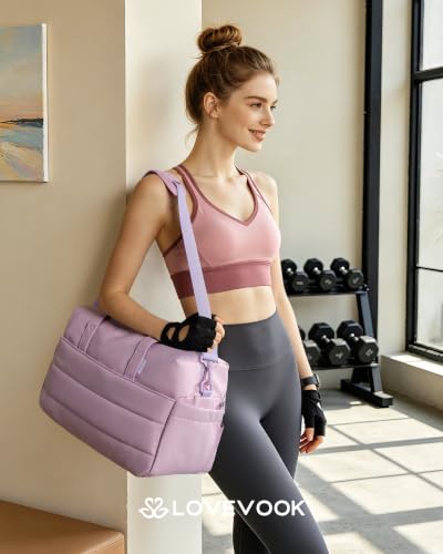LOVEVOOK Small Gym Bag for Women with Tumbler Holder & Shoe Compartment - color: Purple, size: Small-17"
