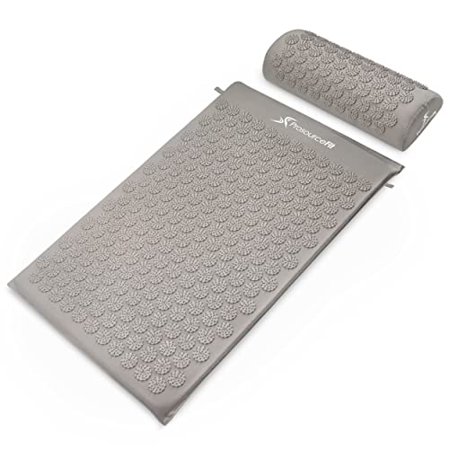 ProsourceFit Acupressure Mat and Pillow Set for Back/Neck Pain Relief and Muscle Relaxation, Large - Gray/Gray - color: Grey/Grey, size: Large