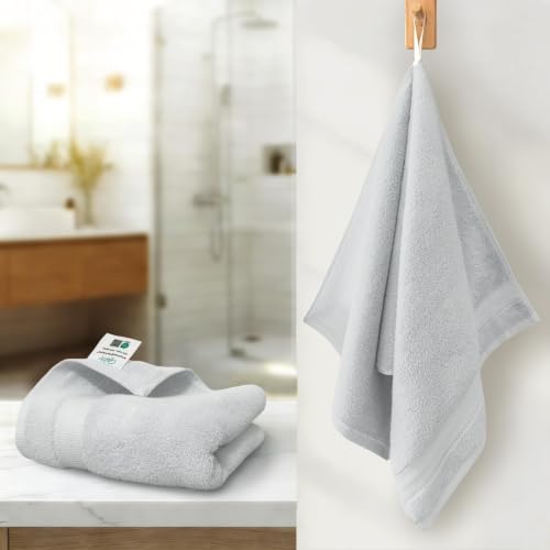 VOOVA & MOVAS Light Gray Hand Towels 2 Pack, 100% Cotton, 13x29 in | Lightweight Ultra Soft & Highly Absorbent, Quick Dry, Built-in Hanging Loop, Great for Home, Gym & Hotel - color: Lightgray