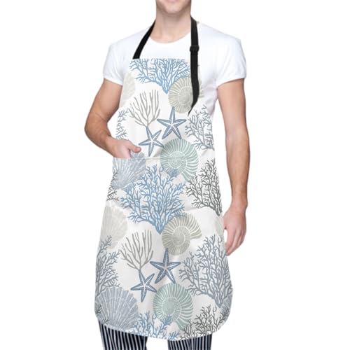 Giwawa Unisex Adult Apron Waterproof Stain Resistant Kitchen Cooking Apron with 2 Pockets for BBQ Grill Painting - color: Coastal