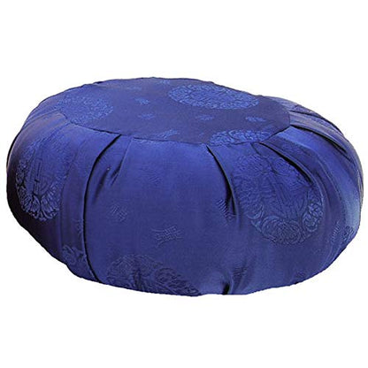 Zen Zafu Sitting or Meditation Cushion with Silk Brocade Cover, Blue - color: Blue