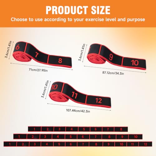 3PCS Numbered Stretch Resistance Band, 8.10.12-Loop Elastic Training Bands for Stretching, Yoga, Multi-Loop Fitness Band for Flexibility & Strength Training