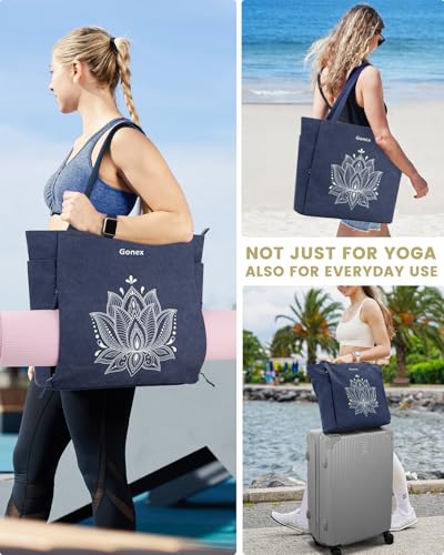 Gonex Yoga Mat Bag with Zipper Mat Carrier Canvas Gym Tote - color: Blue, size: X-Large(19.5×7×17inch)