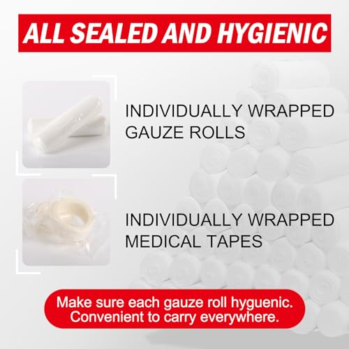 DMSKY 180 Pack Gauze Rolls, 4 in x 4.1 Yards | Individually Wrapped Gauze Wrap Roll for Wounds, Premium Rolled Gauze Bandage Wrap, Mummy Wraps - color: 180pack, size: 4 IN