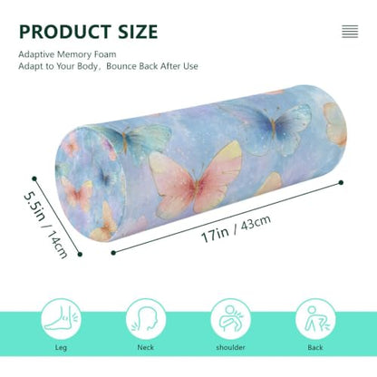 Neck Roll Pillow Bolster Pillows Round Health Memory Foam Long Cervical Cylinder Body Removable Washable Cover Bed Legs Back Yoga Butterfly Blue Pink - color: Butterfly 28