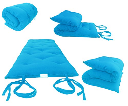 Twin Size Traditional Japanese Floor Futon Mattresses, Tatami Foldable Cushion Mats, Yoga, Meditaion 80 x 39 x 3 (Turquoise) - color: Turquoise