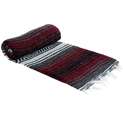 La Montana Bulk Falsa Mexican Blanket, 4 Pack, Burgundy/Charcoal/White - color: Burgundy/Charcoal/White