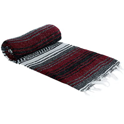 La Montana Bulk Falsa Mexican Blanket, 4 Pack, Burgundy/Charcoal/White - color: Burgundy/Charcoal/White
