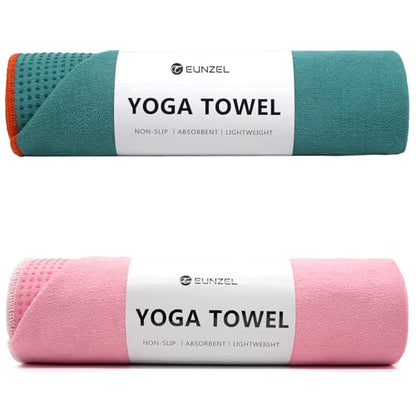 Eunzel 2 Pack Hot Yoga Towel with Grip Dot, Non Slip Yoga Mat Towe Sweat Absorbent Towel for Hot Yoga,Bikram, Pilates and Fitness 72" x 24", Dark Cyan/Pink - color: Dark Cyan/ Pink