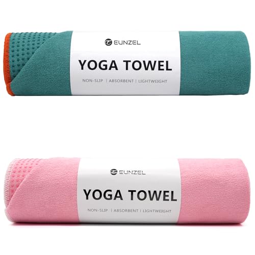 Eunzel 2 Pack Hot Yoga Towel with Grip Dot, Non Slip Yoga Mat Towe Sweat Absorbent Towel for Hot Yoga,Bikram, Pilates and Fitness 72" x 24", Dark Cyan/Pink - color: Dark Cyan/ Pink