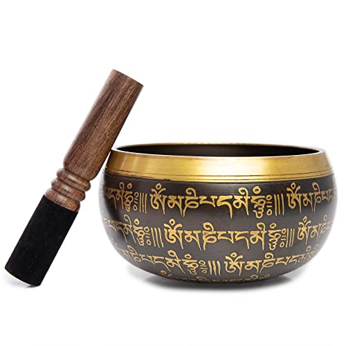 Tibetan Singing Bowl Set - 4" Easy To Play Authentic Handmade For Meditation Sound 7 Chakra Healing By Himalayan Bazaar (Black & Red) - color: Black - Red