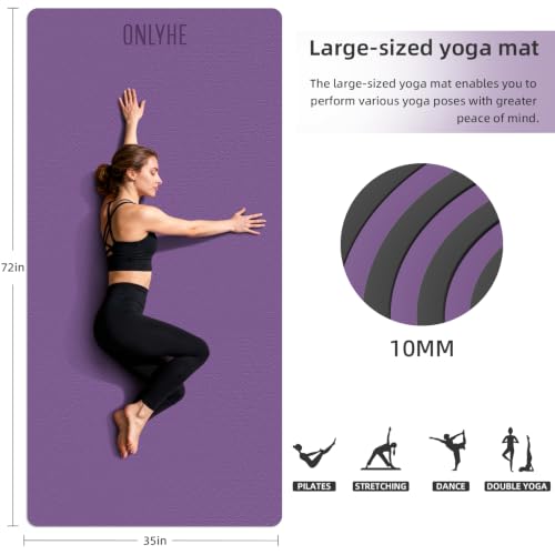 Wide Yoga Mat Thick(10mm) Exercise Mat Non Slip Anti-tear,72"x35" Extra Large Pilates Mats for Home Workouts, Gym & Floor Stretching with Carrier Strap - color: Deep purple + Black