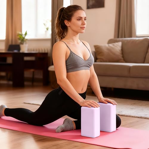 Leikefitness Yoga Blocks 2 Pack,Lightweight-High Density Eva Foam Soft Non-Slip for Yoga, Pilates, Meditation 9"×6"×3" - color: Purple