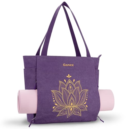 Gonex Yoga Mat Bag with Zipper Mat Carrier Canvas Gym Tote | Durable Canvas, Zipper Closures Prevent Slipping, Quick Access, Bottle Holder, Fits Yoga Blocks, Gym & Travel Use - color: Purple, size: Large(17.7×6.1×15.3inch)