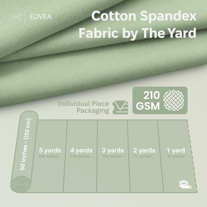 EOVEA - Cotton Spandex Fabric by The Yard - 4 Way Stretch Jersey Knit - Spandex & Cotton T-Shirt Fabric - Lightweight, Breathable - 60" Wide Roll| 10 oz(Lt Sage, 1 Yard) - color: Lt Sage, size: 1 Yard