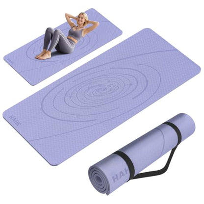 Large Yoga Mat Thick, 76"x32"x0.31"Wide POE Exercise Mat with Non-Slip Surface & Carry Strap, Anti-Tear Workout Mat for Yoga, Pilates, Fitness - color: light purple