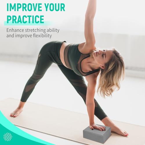 Yoga Blocks 2 Pack, 9"x6"x3" High-Density EVA Foam Yoga Block, Non-Slip Yoga Blocks for Yoga, Pilates Meditation, Stretching and Toning, Supportive, Latex-Free - color: Gray