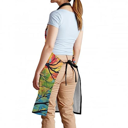 Artist Painting Apron with 2 Pockets Painters Art Aprons Gifts for Women Men - color: Colorful Leaf Tree Paint
