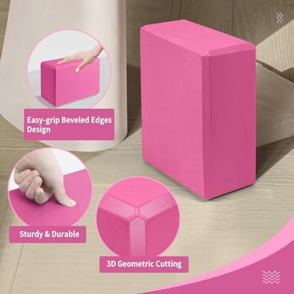 Yoga Blocks 2 Pack, 9"x6"x3" High-Density EVA Foam Yoga Block, Non-Slip Yoga Blocks for Yoga, Pilates Meditation, Stretching and Toning, Supportive, Latex-Free - color: Magenta