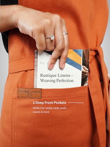 100% Cotton Kitchen Apron with 2 Pockets – Adjustable Chef Apron for Cooking Baking BBQ – Unisex Apron - color: Ochre