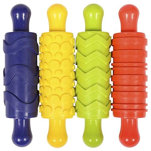 READY 2 LEARN Paint and Dough Texture Rollers, Set of 4 | Patterned Rolling Pins for Kids, Play Dough Accessories and Art Tools, Imagine Colors - style: Imagine Colors
