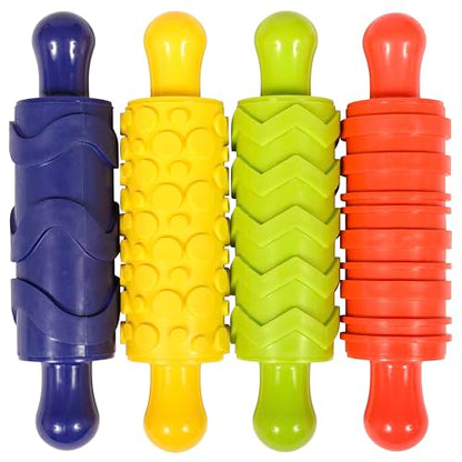 READY 2 LEARN Paint and Dough Texture Rollers, Set of 4 | Patterned Rolling Pins for Kids, Play Dough Accessories and Art Tools, Imagine Colors - style: Imagine Colors