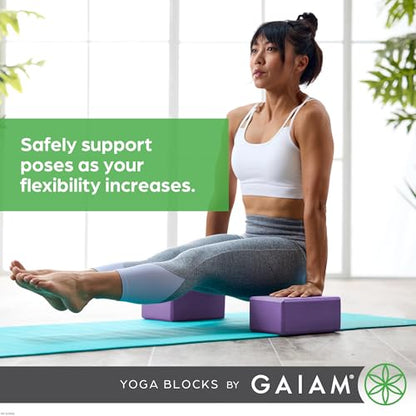 Gaiam Yoga Block - Supportive Latex-Free Eva Foam - Soft Non-Slip Surface with Beveled Edges for Yoga, Pilates, Meditation - color: Deep Purple, style: 2 Blocks