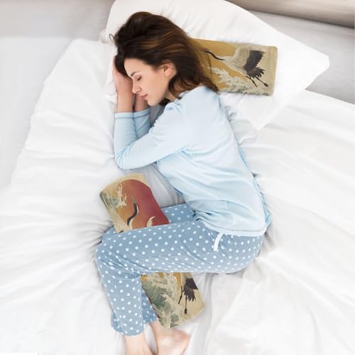 Bolster Pillow Neck Pillow Round Soft Health Memory Foam Pillows Long Cylindrical Body Pillow with Removable Cover Cute Back Yoga Cranes Sunset and Red Lotus 17" x 5.5" - color: Cranes Sunset and Red Lotus