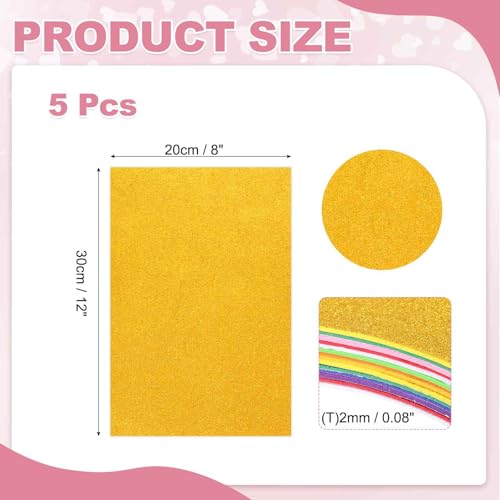 MECCANIXITY 5 Sheets Gold Shiny Foam Sheets with Adhesive Backing, 8x12Inch Self-Adhesive Shiny EVA Foam Sheets Sticky EVA Paper Stickers for Art Crafts Projects, DIY Party Decoration - color: Gold