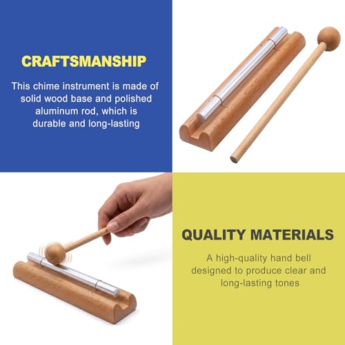 7" Solo Tone Meditation Chime, Mindfulness Bell & Sound Healing Instruments, Responsive Classroom Chime for Teachers Management, Wood Percussion Chimes for Yoga, Energy & Focus - Silver