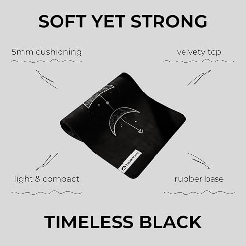 Yoga Mat With Strap 5mm Non Slip Suede & TPE - Eco-Friendly Fitness & Exercise Mat for Home Gym, Pilates, Hot Yoga, and Meditation - Lightweight Durable 72 x 24 inch Workout Mat for Women, Men - color: Black