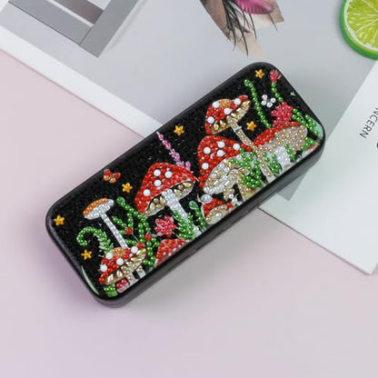 FlyingMage 5D Diamond Art Painting Kit for Adults Beginner, Small DIY Diamond Dots Gem Art Painting Mosaic Kits, Cute Hard Shell Sunglasses Eyeglasses Glasses Case for Women Teen, Mushroom - color: Black Mushroom