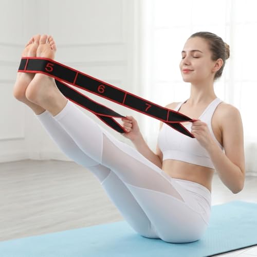 2 Pack Numbered 8 Loop Stretching Strap, Multi-Loop Fitness Resistance Bands for Yoga, Gymnastics, Pilates, Elastic Training Band with Markings, Includes Extra Elastic Loop Band for Home Gym Workout