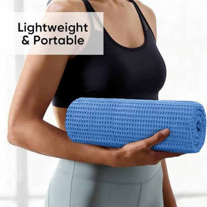HOMEXCEL 2PK Yoga Mat Towels for Hot Workout, Ultra-Absorbent, 26.5" x 72" - color: Blue/Pink
