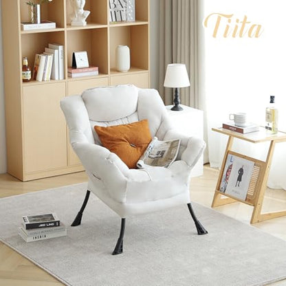 Tiita Lazy Chair for Adults, Comfy Reading Accent Chair, Beige Single - color: Peach Skin Beige-single