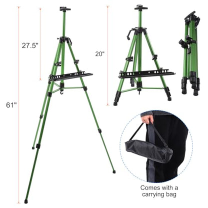 PATIKIL Artist Easel Stand, Paint Easel for Canvas Painting with Detachable Tray, Metal Tripod Easel Adjustable Height from 20 to 61 Inch for Table-Top/Floor Painting Drawing, Green - color: Green