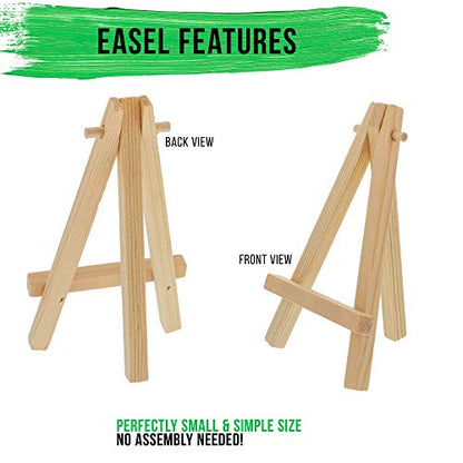 U.S. Art Supply 2" x 2" Stretched Canvas with 5" Mini Easel Kit (12 Pack) - Natural Wooden A-Frame Tabletop Display Stand, Mini Easel Stand - Small Easels for Display, Small Canvases, Crafts, Photos - size: 5" Easel & 2x2 Canvas - 12-pack