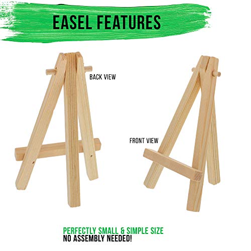 U.S. Art Supply 4" x 6" Stretched Canvas with 8" High Small Natural Wooden Easel (12 Pack), A-Frame Canvas Stand Tripod, Small Painting Easels - Tabletop Easel for Painting, Canvases, Student Crafts - size: 8" Easel & 4x6 Canvas - 12-pack