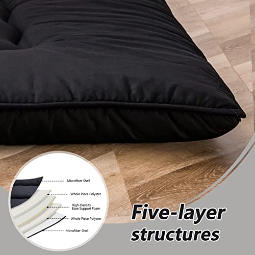 MAXYOYO Japanese Floor Mattress 4" Thick Cot Size Foldable Futon Mattress - color: Black, size: Cot