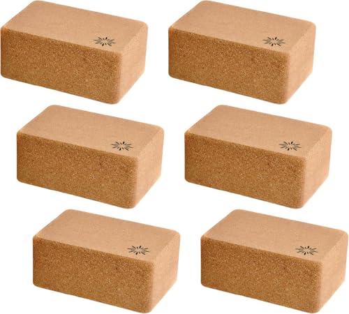 Cork Yoga Blocks, 6 Pack, 4x6x9in, High Density, Bulk