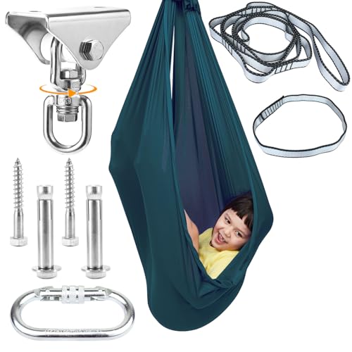 Sensory Swing for Kids with 360° Swivel Hook, Saggy-Resistant Double-Layer Fabric Indoor/Outdoor Cocoon Therapy Swing for Autism, Yoga & Play