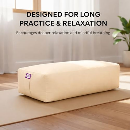 Yogikuti Cotton-Filled Rectangular Bolster for Iyengar Yoga- Cotton Pillow Best for Back Support & Chest-Opening in Restorative Poses, Meditation (Beige)