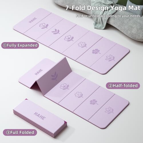 HAHE Extra Thick 7-Fold Yoga Mat, 72"x24"x0.47" TPE Exercise Mat - color: Flower Deep Pink + Light Pink
