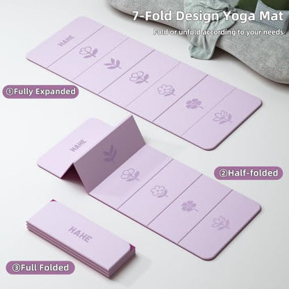 HAHE Extra Thick 7-Fold Yoga Mat, 72"x24"x0.47" TPE Exercise Mat - color: Flower Deep Pink + Light Pink