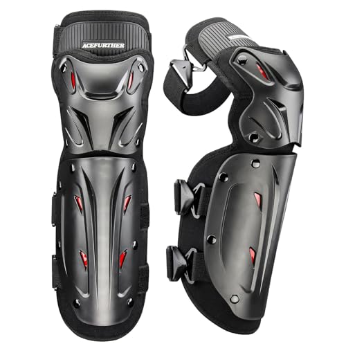 Motorcycle Knee Pads for Men, Motocross Riding Gear with Three-Section & 45-180° Knee Flexibility Design, Adjustable Elastic Band, Wider Side Wing for Shin Protector, Black, 2Pcs - color: Black，2Pcs