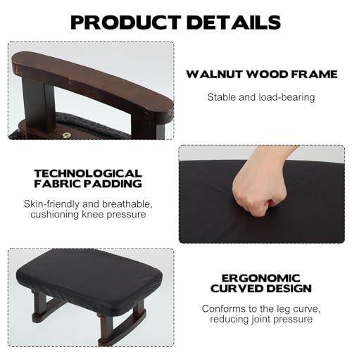 Walnut Prayer Kneeler with Thick Attached Cushion, Wooden Prayer Bench with Removable Washable Fabric Cover, Sturdy Kneeling Stool for Home Prayer and Meditation