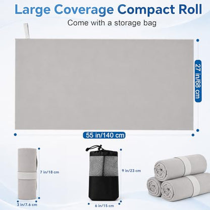 Microfiber Gym Towels for Men Women, 27" x 55" Large Sweat Towel for Body Face, Quick Dry Sweat Rag for Gym Workout Travel Camping Yoga Sports, Fast Drying, Super Absorbent, Soft, 3-Pack, Gray