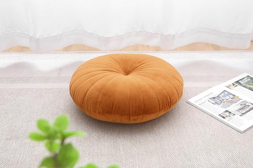 Floor Pillow Meditation Cushion Round Large Floor Pillows Seating for Adults, Velvet Thick Floor Cushions for Yoga Living Room Balcony Outdoor Tatami 18inch（Caramel） - color: Caramel