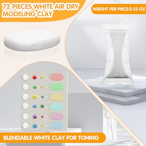 WinnerWhy 72 Pcs Air Dry Clay Bulk 38oz Air Dry Modeling Clay Soft DIY Ultra Light Modeling Clays Magic Foam Crafts for Sculpting Kids Gifts Party School Supplies for Crafts Artistic(White) - color: White