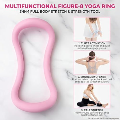 Set of 2 Pilates Ring Yoga Ring Magic Circle with Massage Points | Resistance Magic Circle for Legs Calves Inner Thigh, Soft Resistance, Women Home Workout Pilates Equipment, Pink & Blue